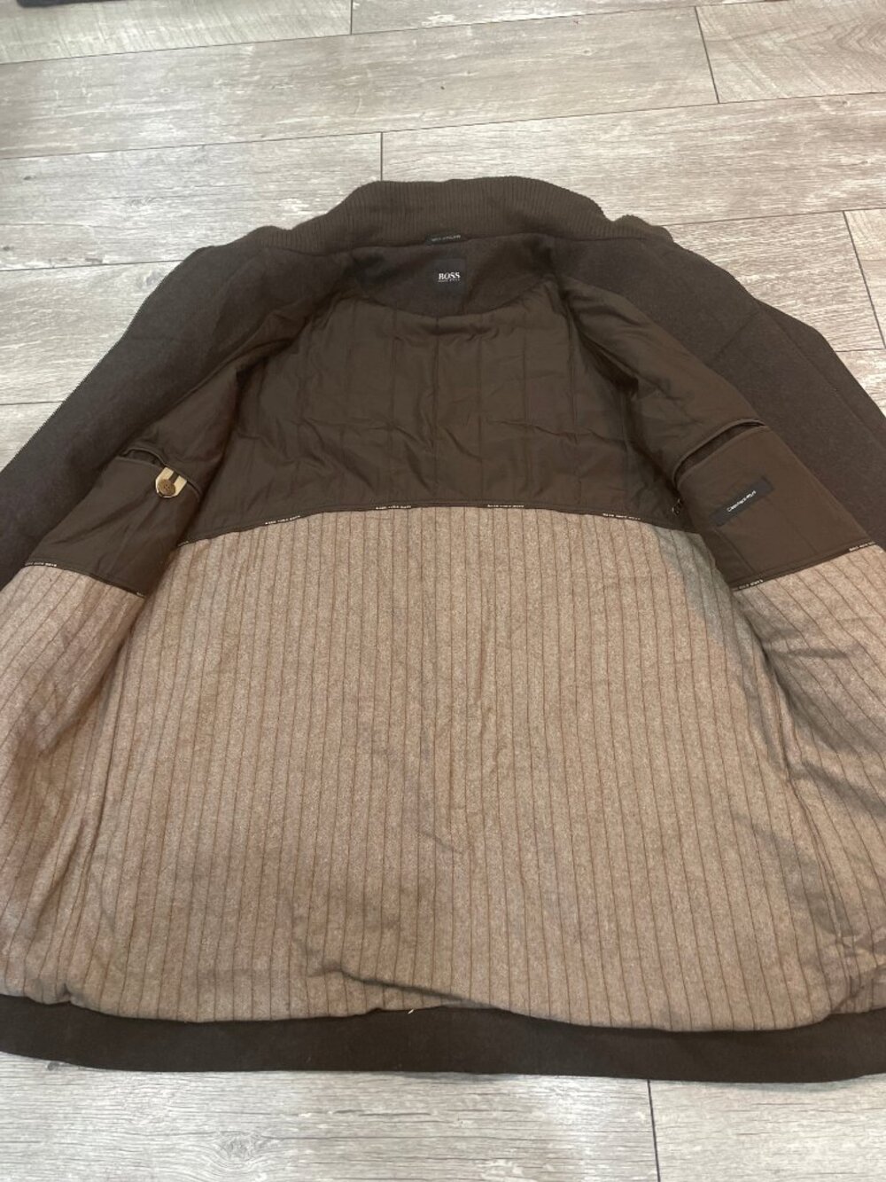 Hugo Boss Cashmere Wool Overcoat Zip Bib Brown Mens L EU 52 Poland - Picture 8 of 14